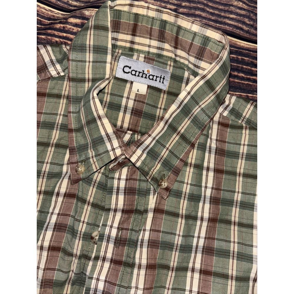 CARHARTT Short Sleeve Plaid Men's Shirt Size L Regular Button Front Read*